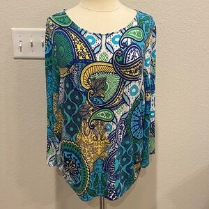 Chico's Blue and Green Paisley Blouse Sz XL
